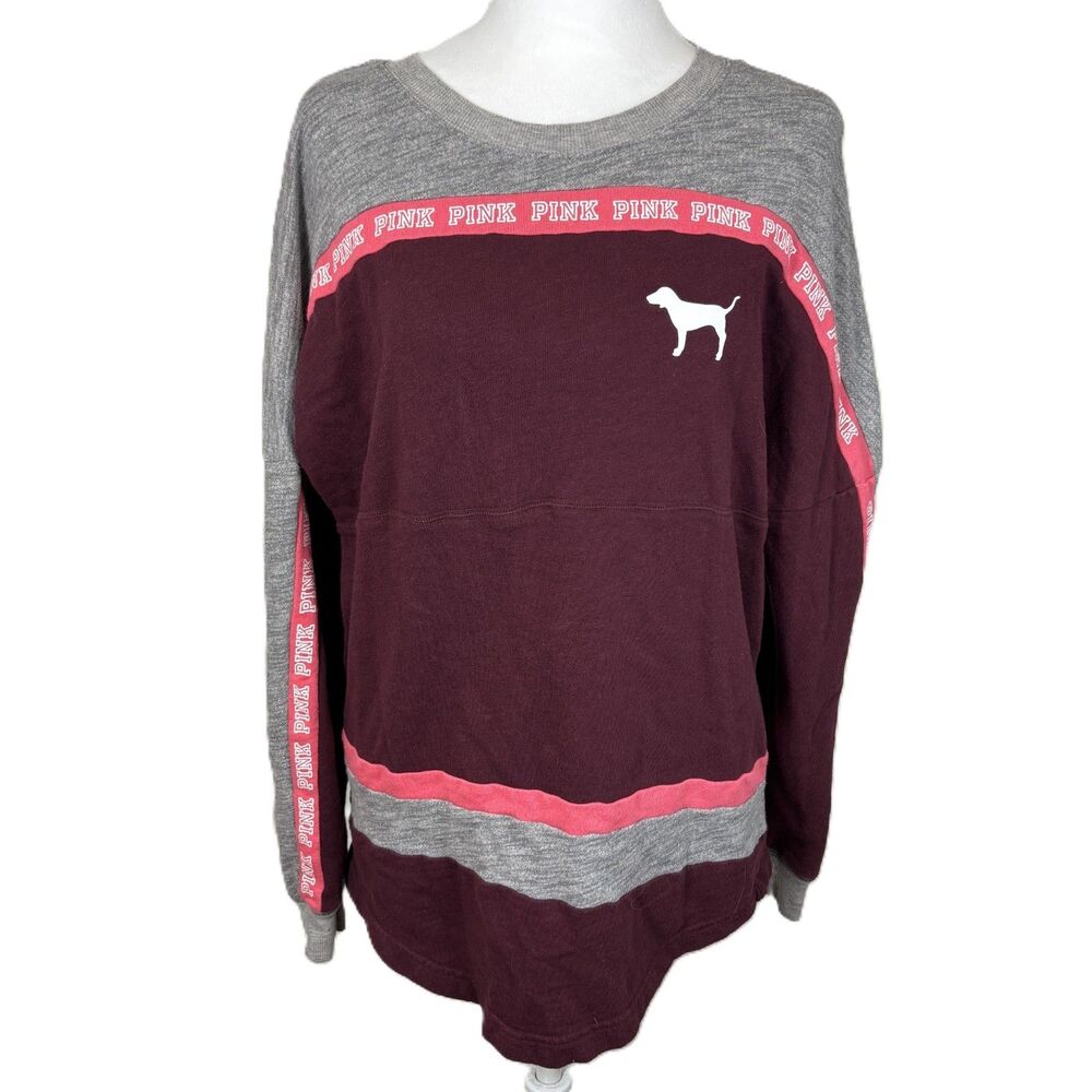 Victoria's Secret PINK Colorblock Sweatshirt Logo Tape Sz S Athleisure Sporty
